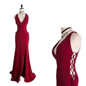 Jovani Prom Dress Maxi Gown Y2K Corset Mermaid Lace Up Jvn Vamp Glam Red 4